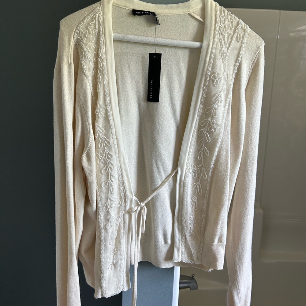 Cream Embroidered Beaded Cardigan by New York & Company - Picture 5 of 7